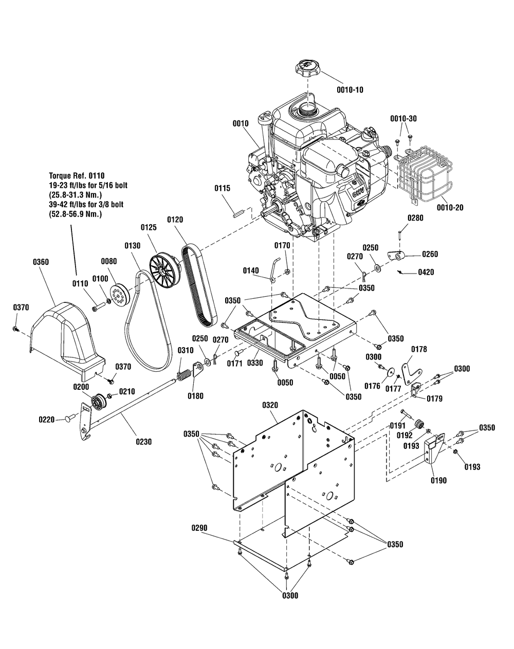Engine And Frame Group Diagram and Parts List for 1696411-00-ST1074BS 2013 Briggs and Stratton Snow Blower